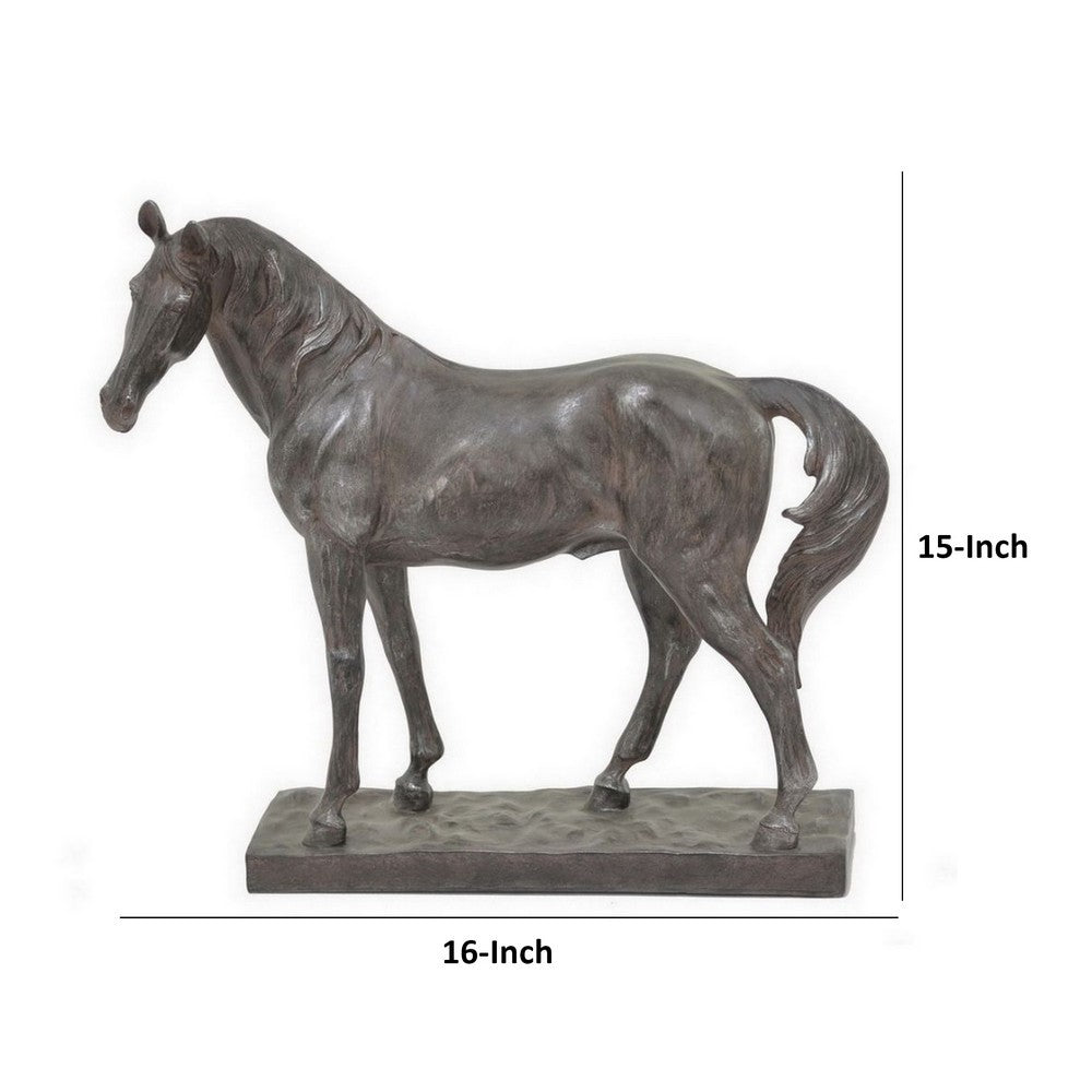 Fenny 16 Inch Standing Horse Statuette, Tabletop Figurine, Gray Resin - BM312607