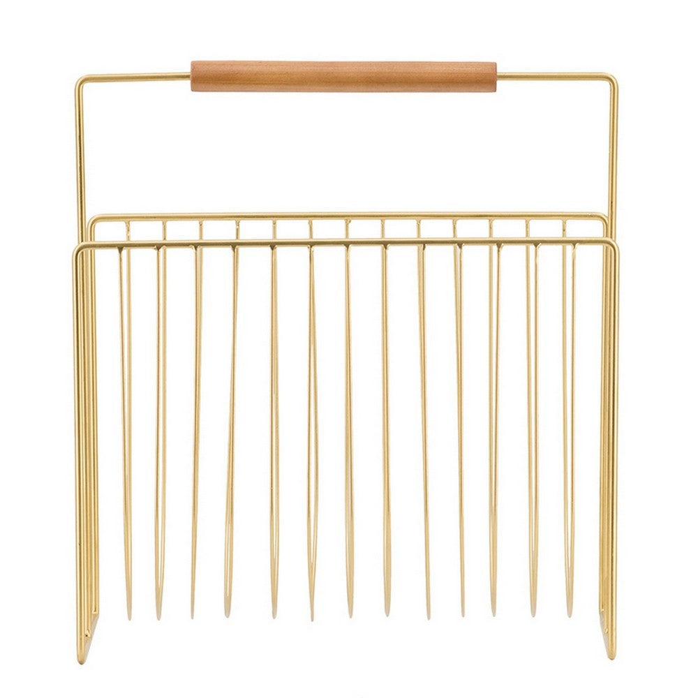 Raina 15 Inch Decorative Magazine Rack, Curved Stack, Gold Finished Iron - BM312616