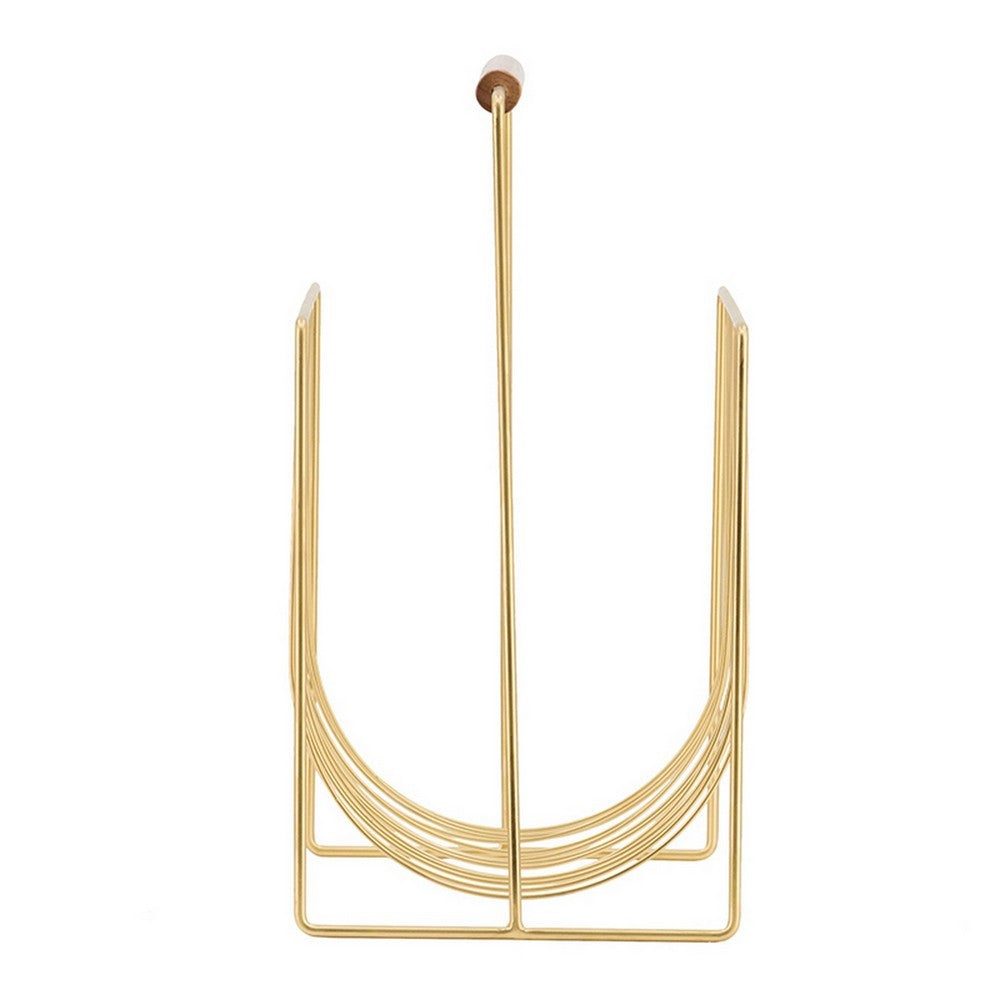 Raina 15 Inch Decorative Magazine Rack, Curved Stack, Gold Finished Iron - BM312616