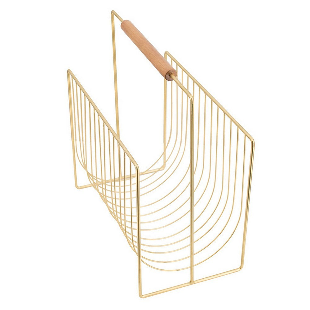 Raina 15 Inch Decorative Magazine Rack, Curved Stack, Gold Finished Iron - BM312616
