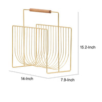 Raina 15 Inch Decorative Magazine Rack, Curved Stack, Gold Finished Iron - BM312616