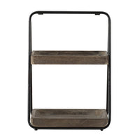 Nick 19 Inch 2 Tier Decorative Tray Stand, Black Iron Frame, Gray Wood - BM312617
