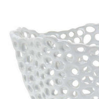Hina 14 Inch Decorative Bowl, Mesh Design, Wavy Edges, Ceramic White Finish - BM312699