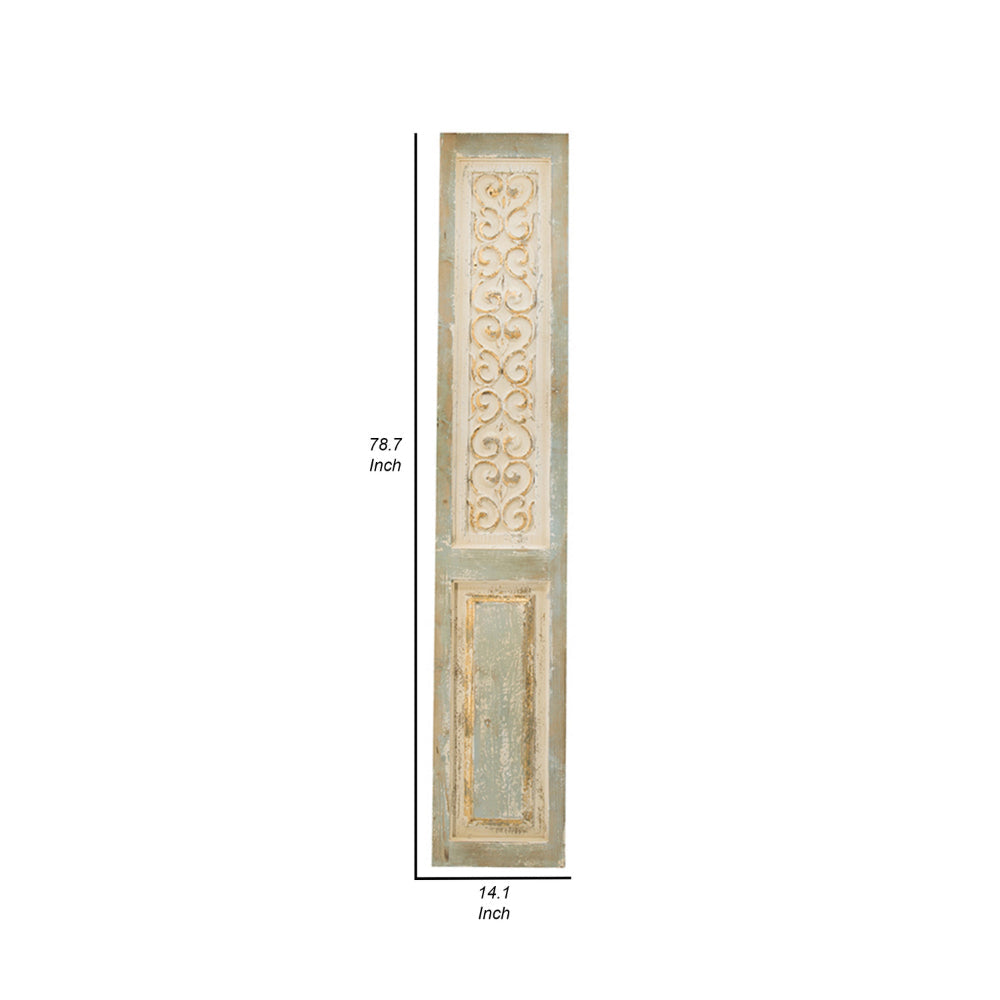 79 Inch Tall Decorative Carved Wood Panel Wall Art, Fir Wood, Beige, Gray - BM312728