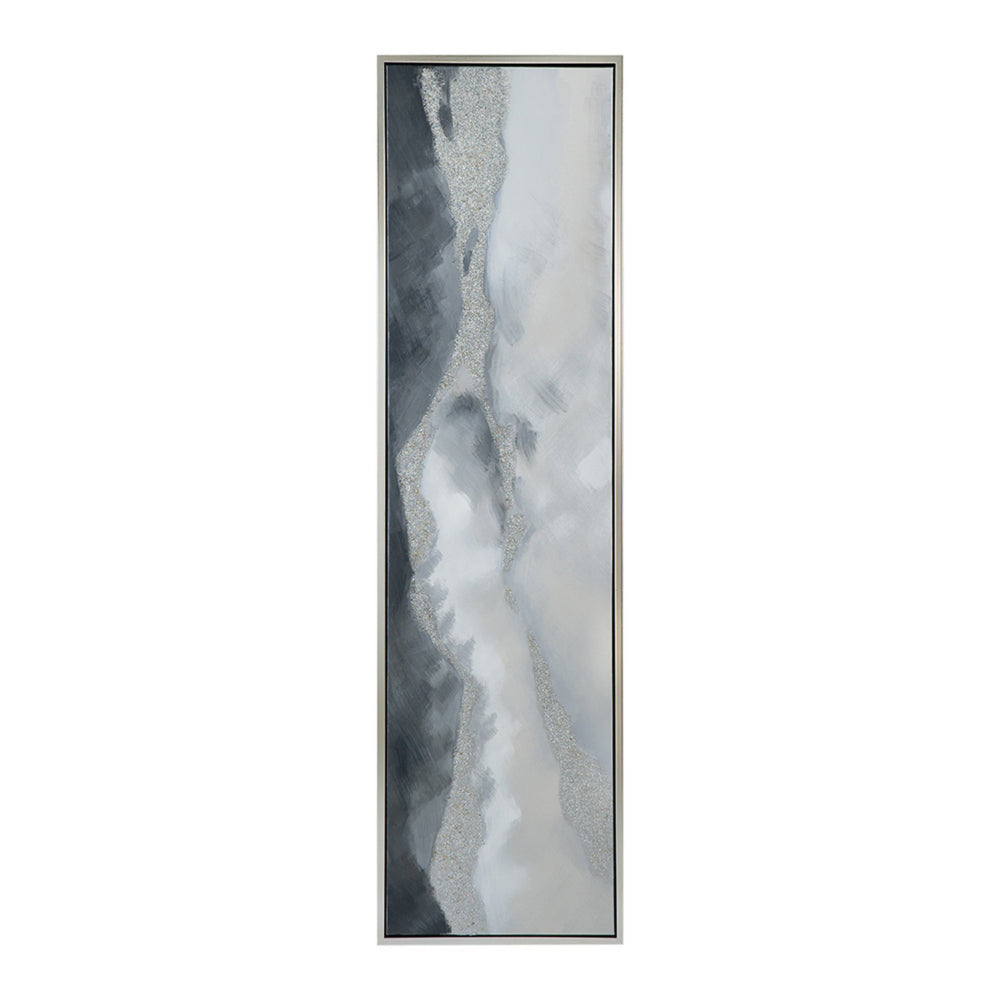 20 x 71 Framed Handpainted Wall Art, Landscape Abstract Design, Soft Gray - BM312753