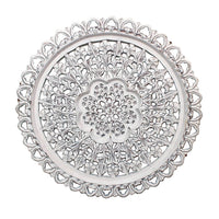35 Inch Hanging Wall Art Decor, Round, 3D Carved, Rustic White Finish - BM312754