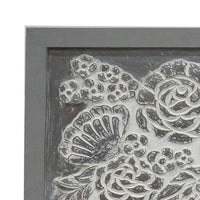 36x36 Inch Wall Art Panel, Carved Flower Vase Design, Gray White Wood - BM312765