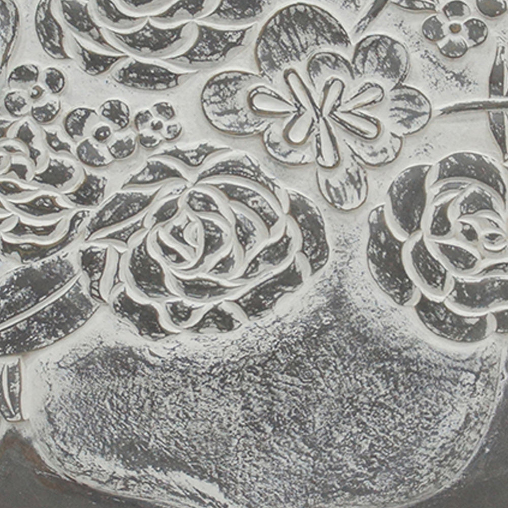 36x36 Inch Wall Art Panel, Carved Flower Vase Design, Gray White Wood - BM312765