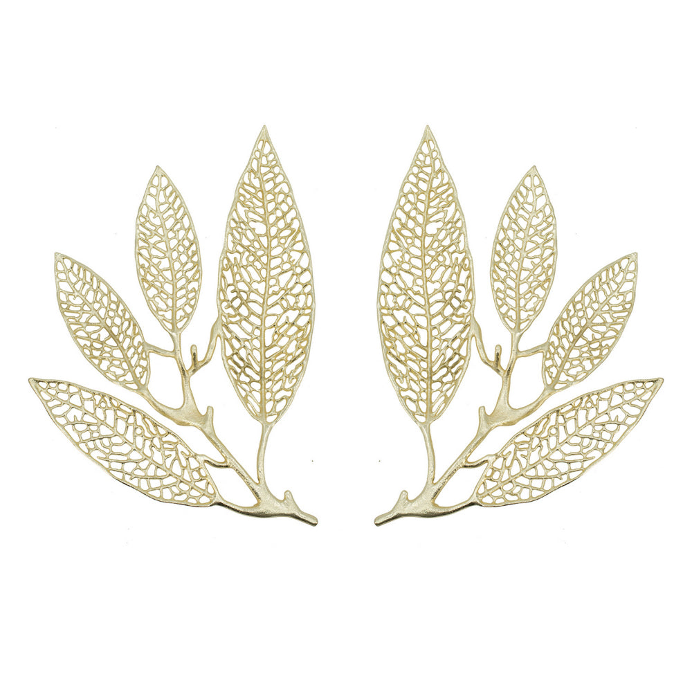 18 Inch Set of 2 Wall Art Decor Pieces, Leaf Design, Modern Gold Finish - BM312806