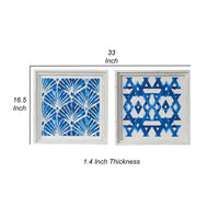 17 x 17 Set of 2 Framed Wall Art, Geometric Print, Modern, White, Blue - BM312809
