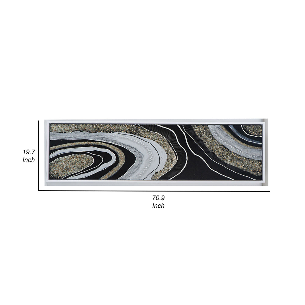 20 x 71 Wall Art Oil Painting, Long Landscape, Silver Stones, Brown, Black - BM312846