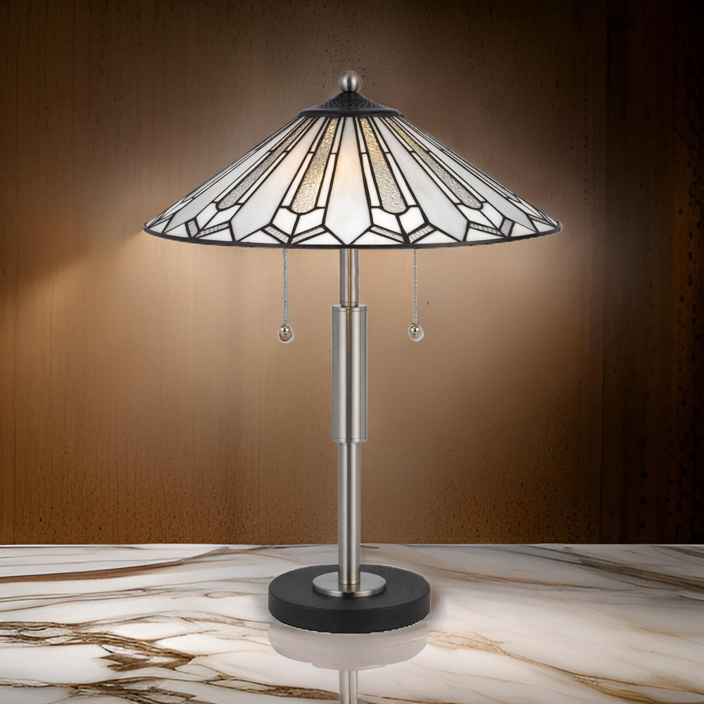 Kio 23 Inch Table Lamp, Modern Tiffany Style Stained Glass, Silver Metal - BM313392