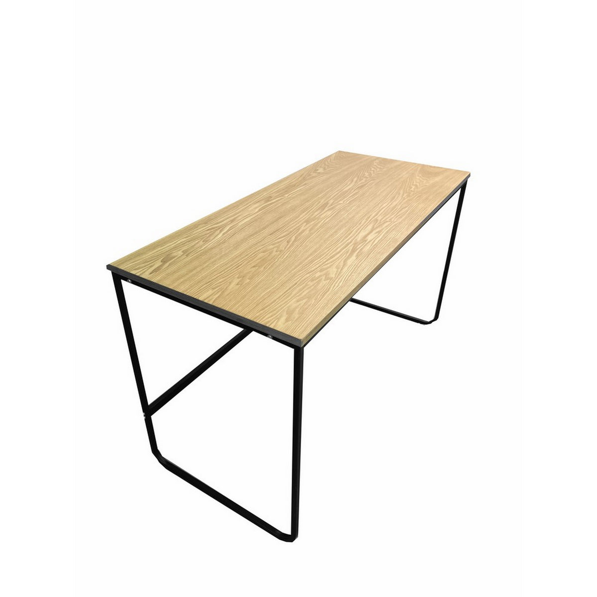 Evon 47 Inch Office Desk, Natural Brown Wood Top, Open Base, Black Metal - BM313520