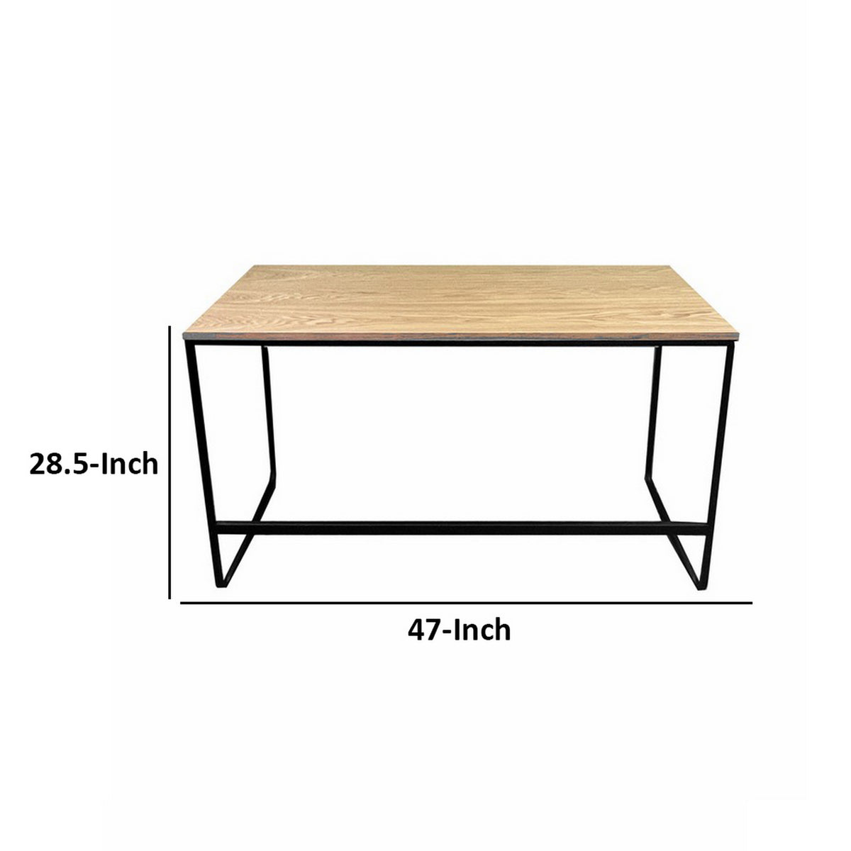 Evon 47 Inch Office Desk, Natural Brown Wood Top, Open Base, Black Metal - BM313520