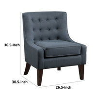 31 Inch Accent Armchair, Textured Tufted Blue Polyester, Brown Solid Wood - BM314268