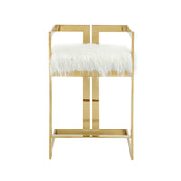 Suki 26 Inch Counter Height Chair, White Faux Fur, Gold Cantilever Base - BM314997