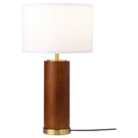 28 Inch Table Lamp, White Fabric Drum Shade, Gold Metal, Brown Bridge Base - BM315284