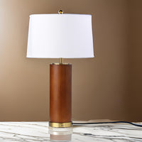 28 Inch Table Lamp, White Fabric Drum Shade, Gold Metal, Brown Bridge Base - BM315284