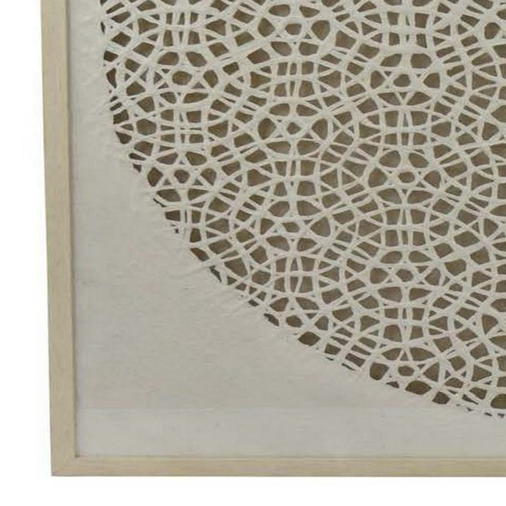 40 Inch Wall Art Decor, Carved Cutout Design, Natural Fiber, Gray Frame - BM315662