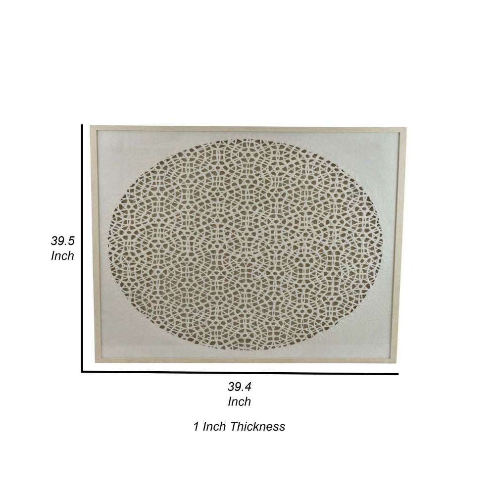 40 Inch Wall Art Decor, Carved Cutout Design, Natural Fiber, Gray Frame - BM315662
