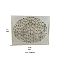 40 Inch Wall Art Decor, Carved Cutout Design, Natural Fiber, Gray Frame - BM315662