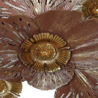 45 Inch Hanging Wall Art Decor, 3D Multiple Flowers, Metal, Brown, Gold - BM315672