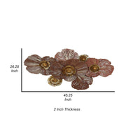 45 Inch Hanging Wall Art Decor, 3D Multiple Flowers, Metal, Brown, Gold - BM315672
