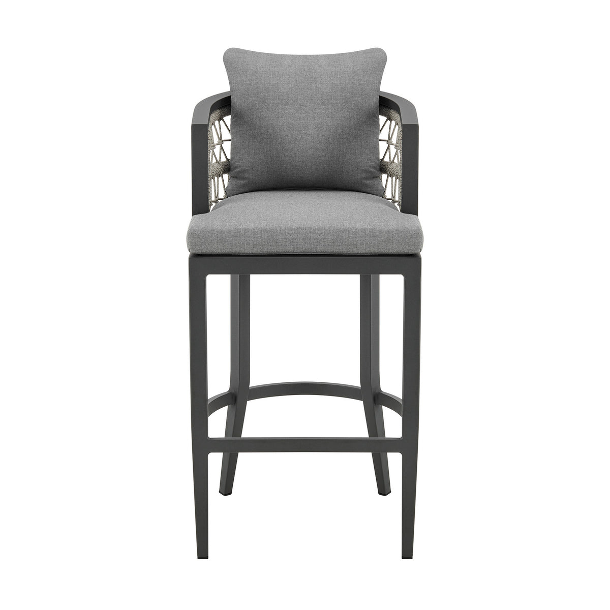 Hosa 26 Inch Outdoor Patio Counter Stool Chair, Gray Aluminum, Woven Rope - BM315732