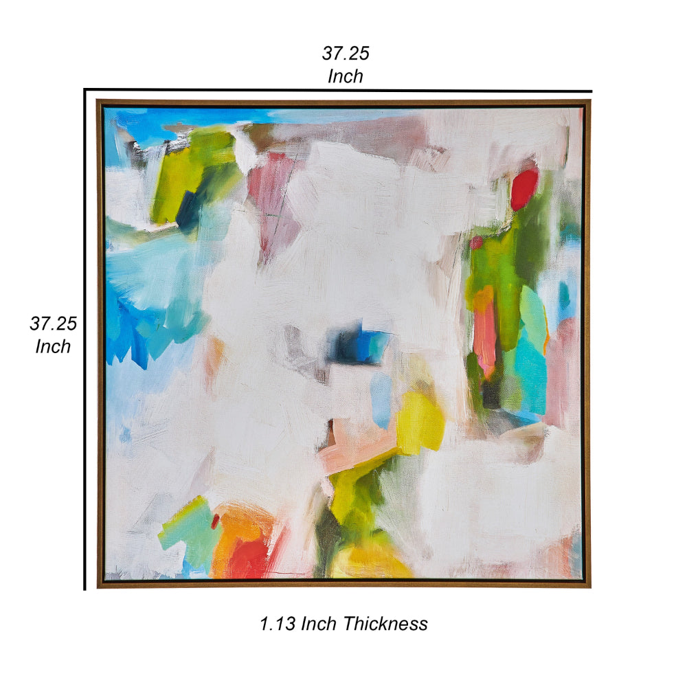 37 x 37 Handcrafted Wall Art, Isles Dream on Framed Canvas, Gold White Blue - BM315748