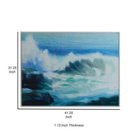 31 x 41 Handcrafted Wall Art, Crashing Waves on Framed Canvas, White, Blue - BM315756