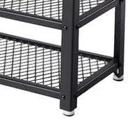 29 Inch Shoe Storage Bench, 3 Tier Shelves, Mesh Black Steel, Brown Wood - BM315823