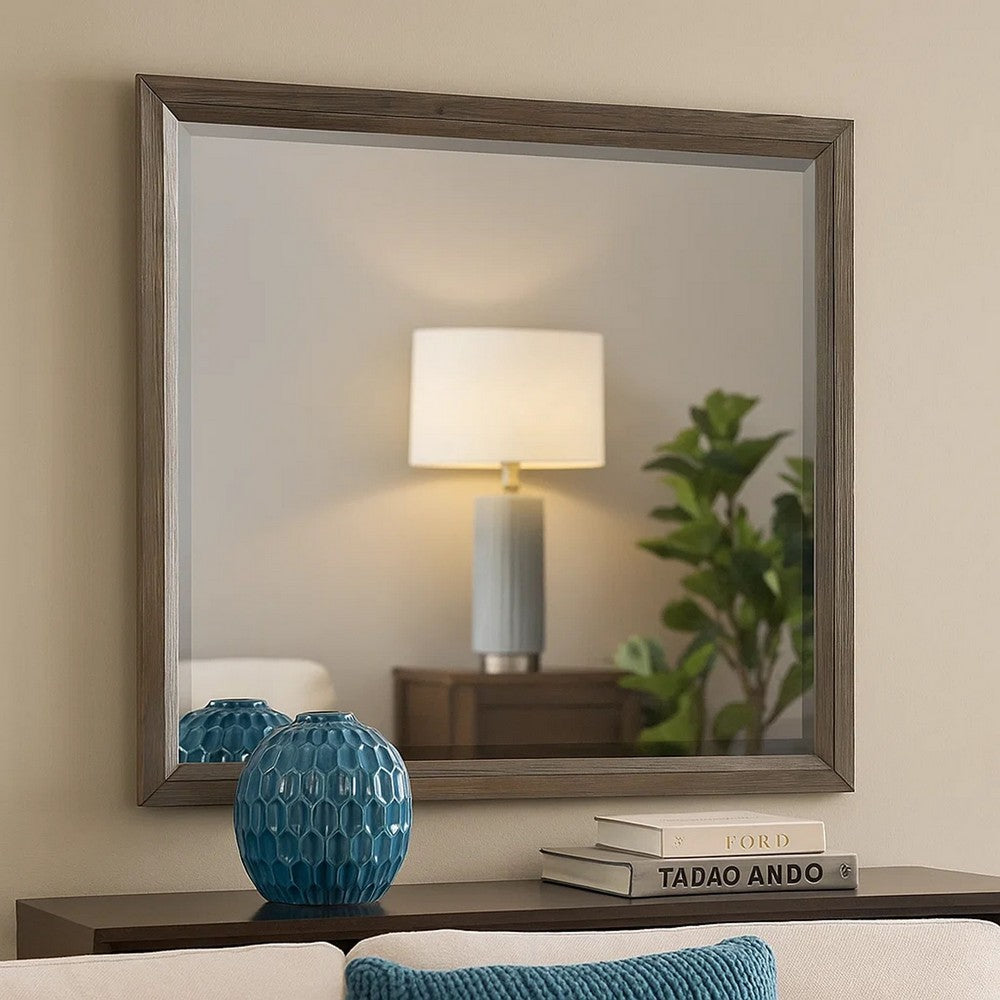 Wali 38 x 44 Dresser Mirror, Beveled, Rectangular Tempered Glass, Gray - BM316149