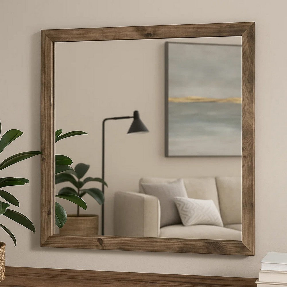 Ent 40 x 40 Dresser Mirror, Tempered Glass, Rectangular Frame, Greige - BM316150