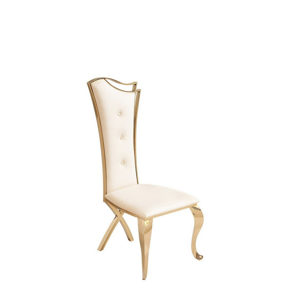 22 Inch Dining Chair Set of 2, Classical Beige Tufted Velvet, Gold Steel - BM316151