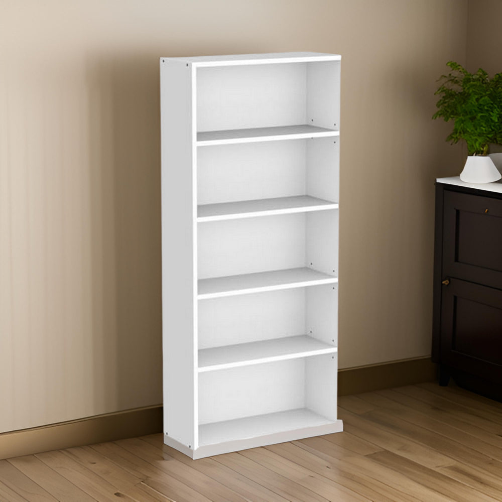 Myx 57 Inch Modern Bookcase, 5 Tier Storage Shelves, White Wood Finish - BM316215