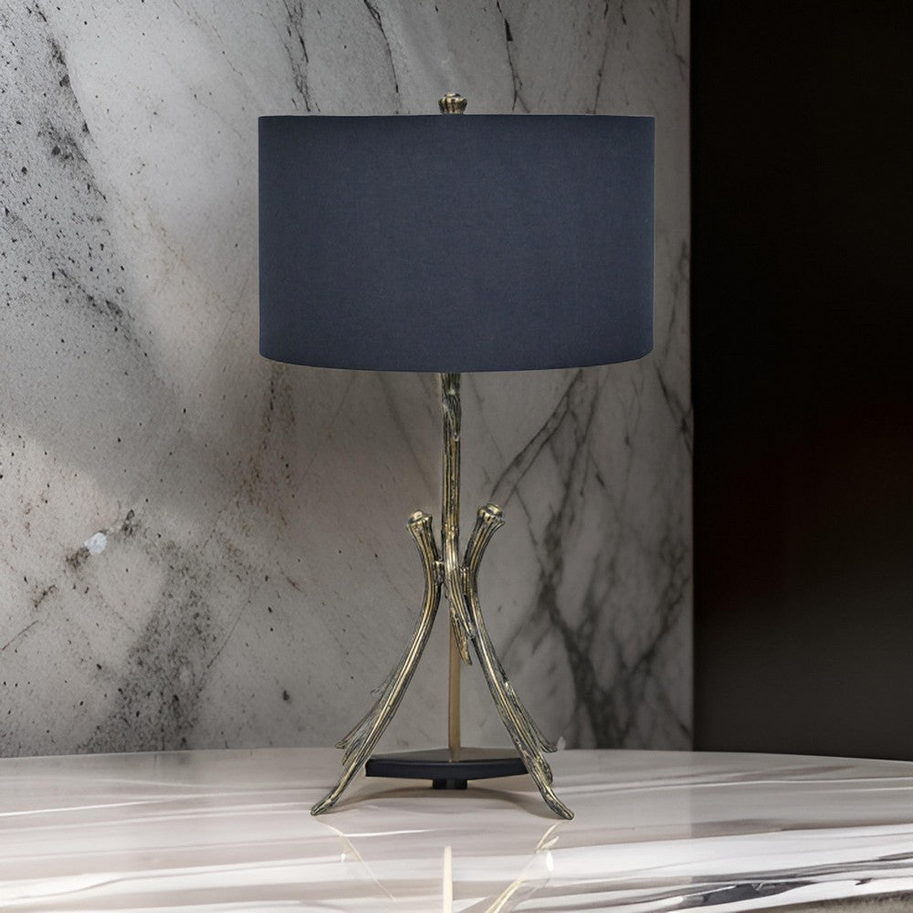 31 Inch Modern Table Lamp, Black Drum Shade, Unique Gilt Base Bronze Metal - BM317472