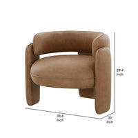 34 Inch Accent Chair, Barrel Low Profile Design, Brown Genuine Leather - BM317540