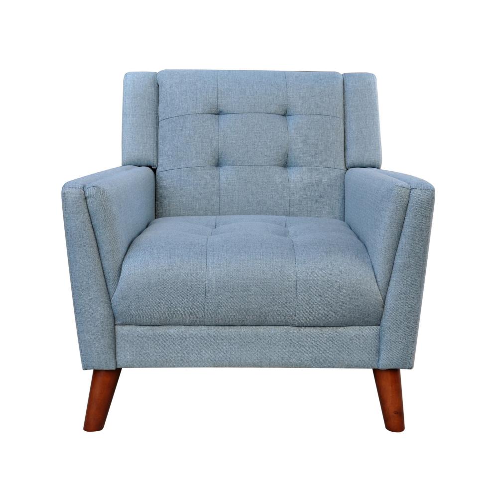 Accent Armchair, Tufted Back and Flared Arms, Birch Wood, Blue Polyester -BM320567