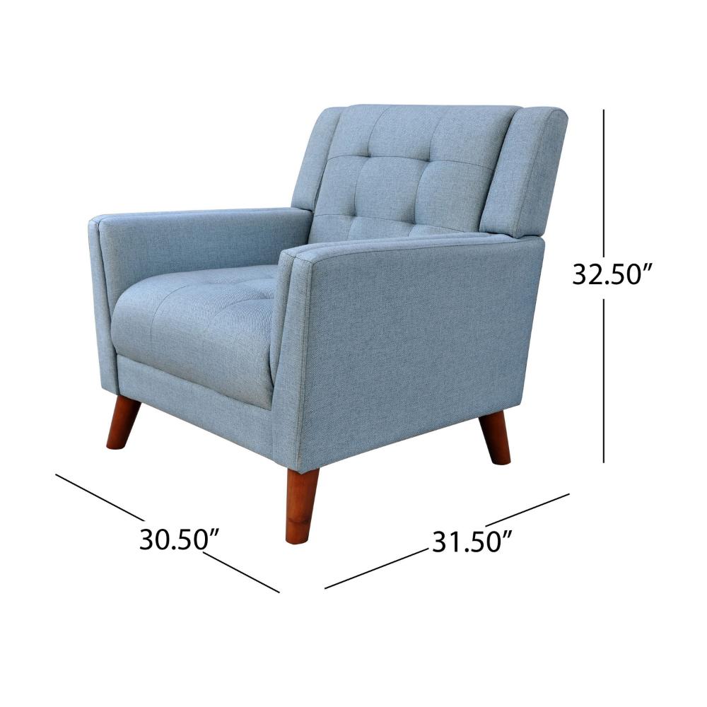 Accent Armchair, Tufted Back and Flared Arms, Birch Wood, Blue Polyester -BM320567