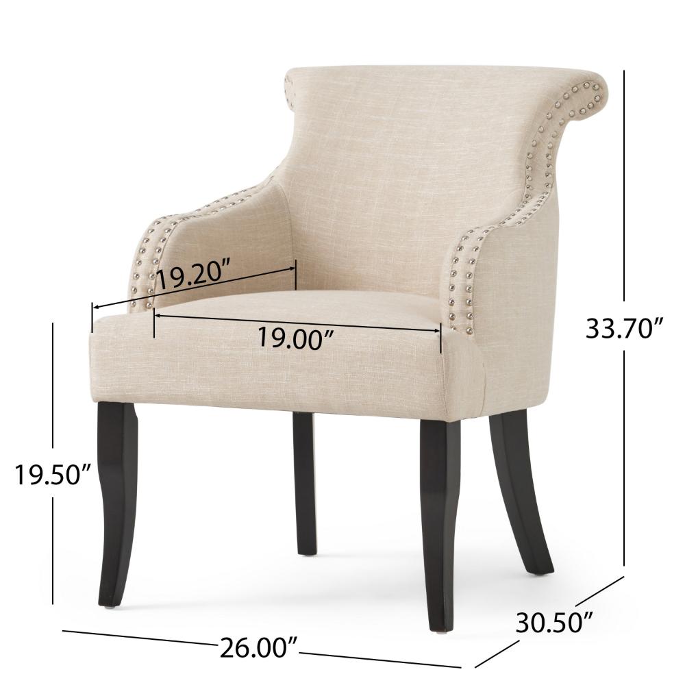Accent Armchair, Nailhead Trim, Birch Wood, Plush Light Beige Fabric -BM320597