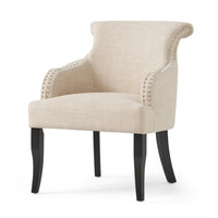Accent Armchair, Nailhead Trim, Birch Wood, Plush Light Beige Fabric