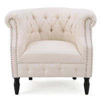 37 Inch Accent Club Chair, High Tufted Back, Studded Arms, Beige Fabric -BM320603