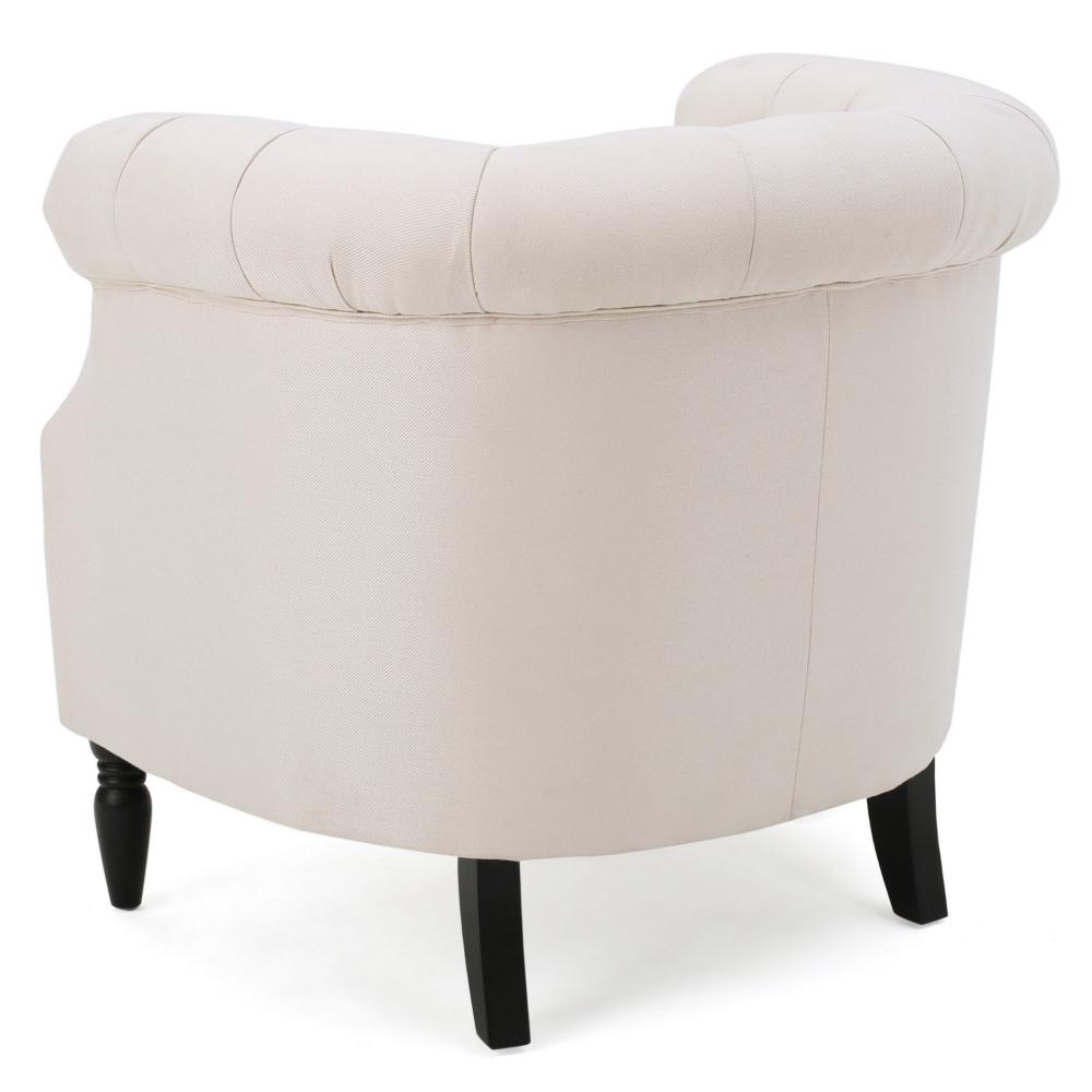 37 Inch Accent Club Chair, High Tufted Back, Studded Arms, Beige Fabric -BM320603