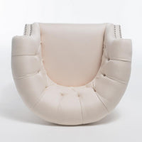 37 Inch Accent Club Chair, High Tufted Back, Studded Arms, Beige Fabric -BM320603