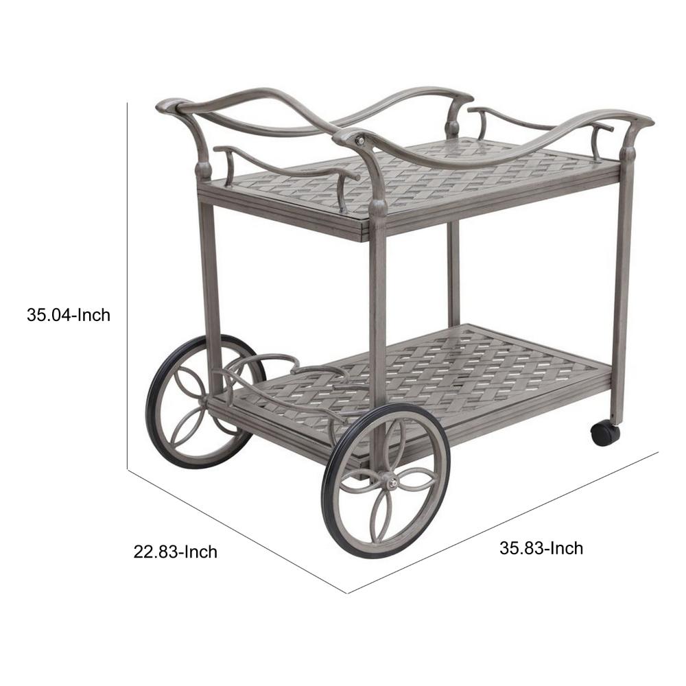Mace Outdoor Patio Tea Cart, Quiet Rolling Wheels, 36 Inch, Aluminum, Gray -BM321183