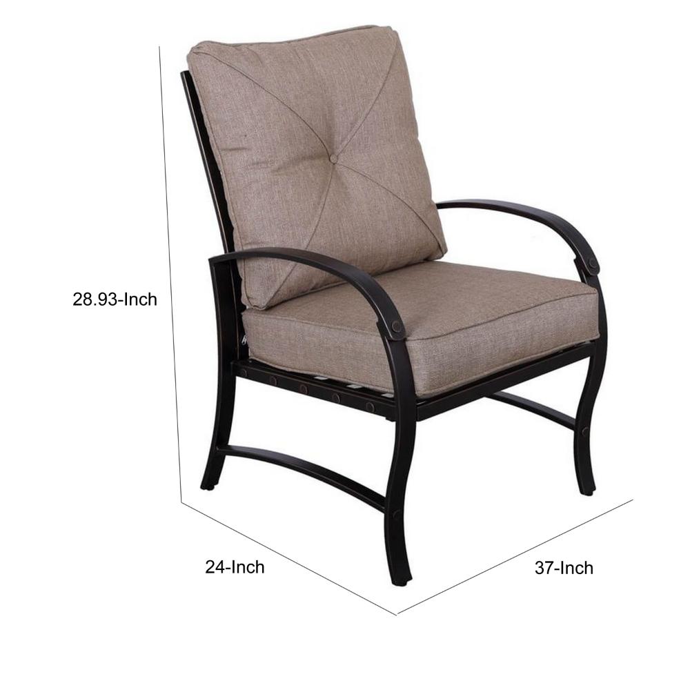 Vale Outdoor Dining Chair Set of 2, Dacron Wrap, Black Aluminum, Beige -BM321201