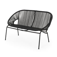 Remma Loveseat, Outdoor Rattan, Basket Woven, Black Iron Frame, 52 Inch -BM321258