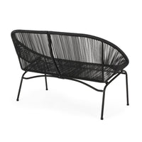 Remma Loveseat, Outdoor Rattan, Basket Woven, Black Iron Frame, 52 Inch -BM321258