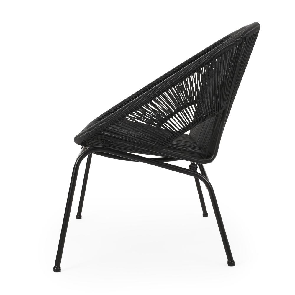 Remma Loveseat, Outdoor Rattan, Basket Woven, Black Iron Frame, 52 Inch -BM321258