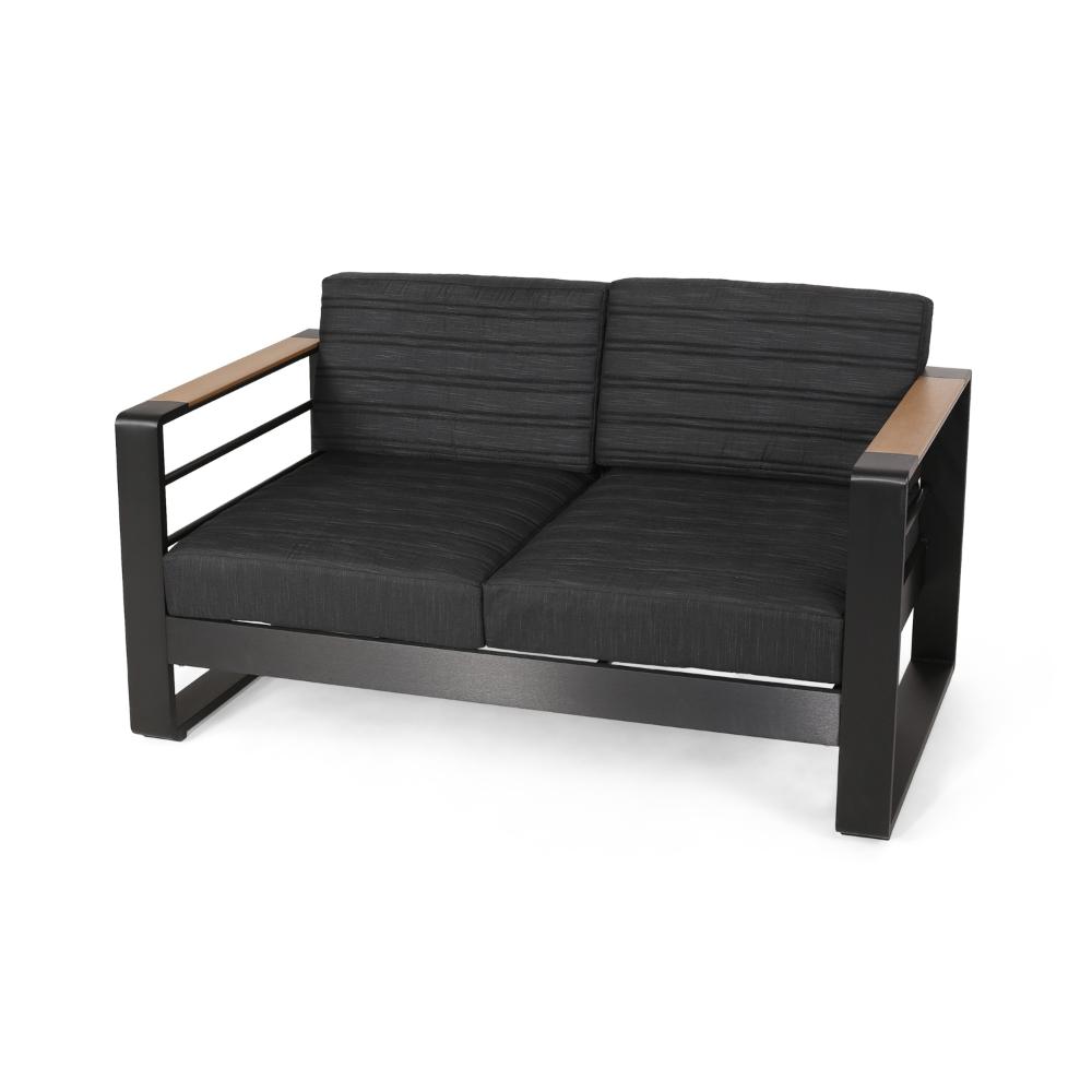 Vinia Loveseat, Outdoor Dark Gray Polyester, Wood Accents, Black, 57 Inch -BM321259